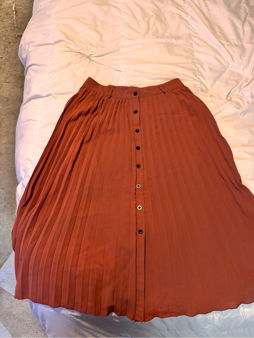 Pleated Button-Front A-Line Skirt in Rust